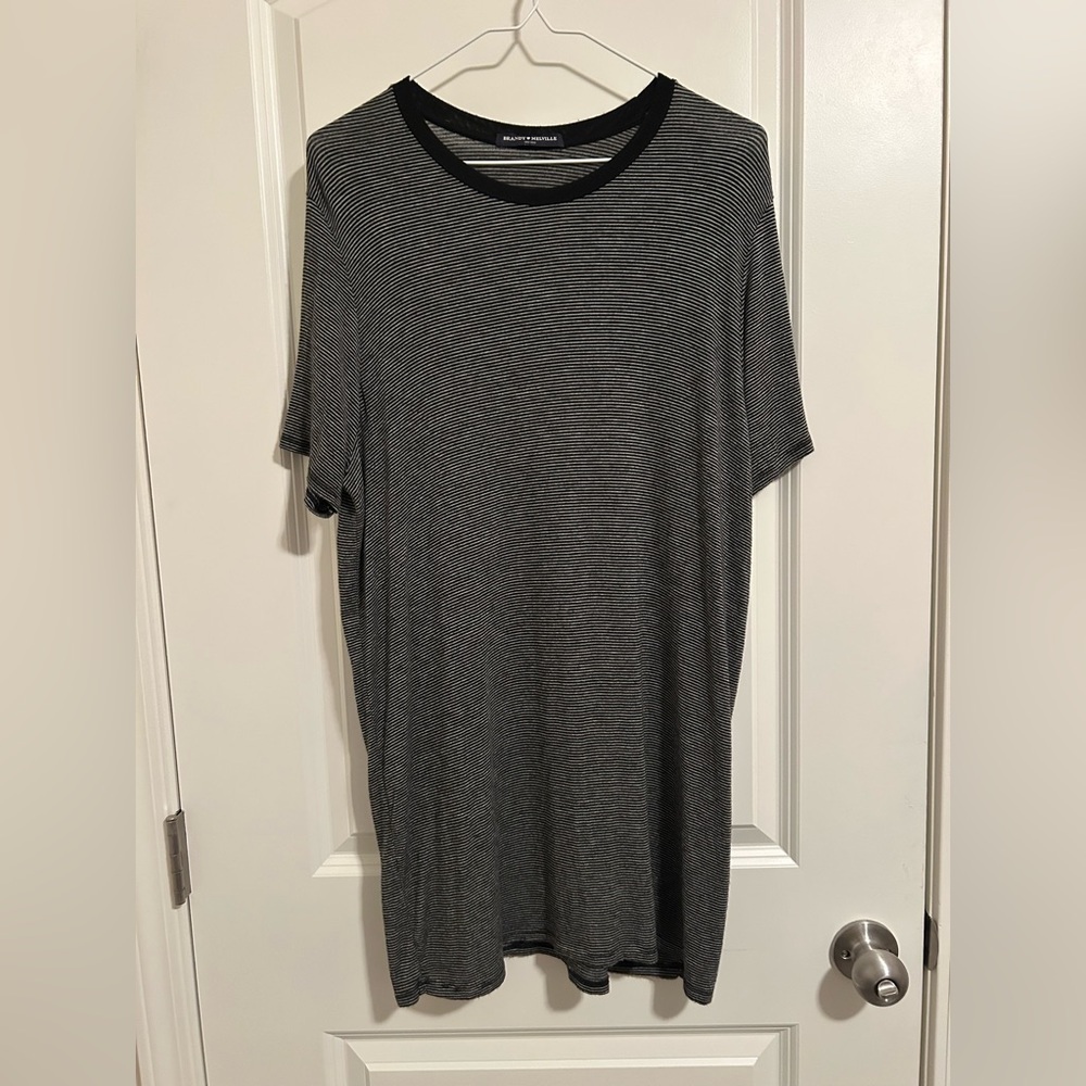 Brandy Melville soft cotton T-shirt dress black and grey striped - Picture 2 of 4